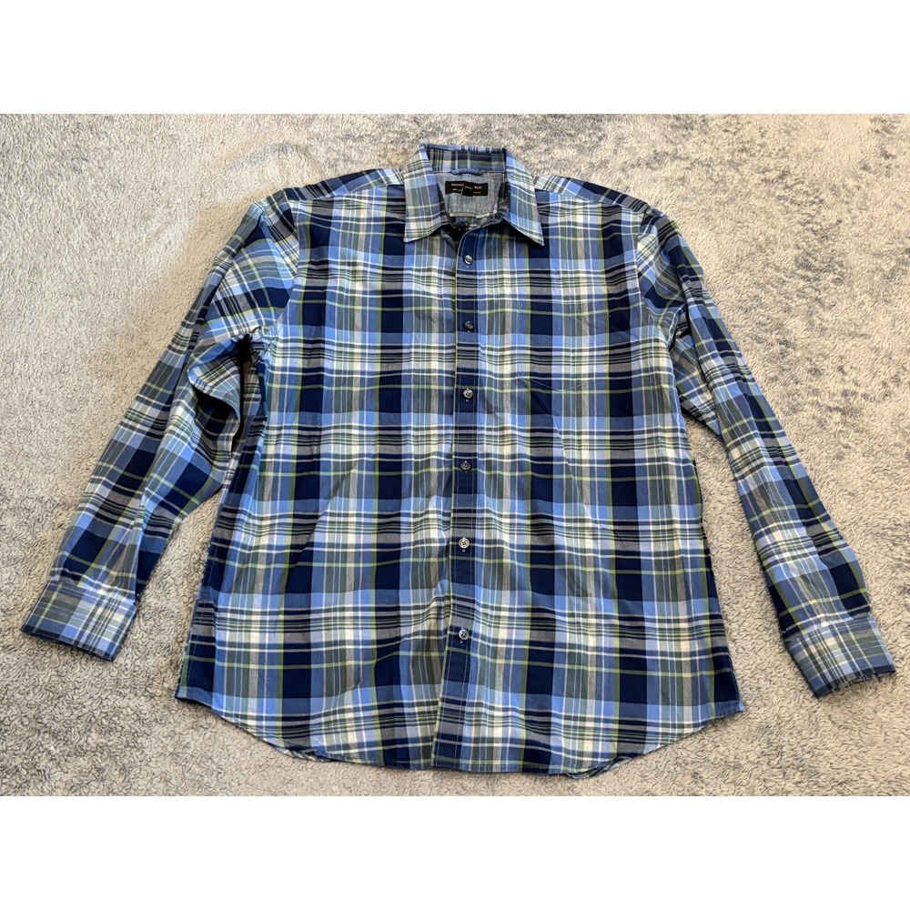 Banana Republic Shirt Mens XL Blue Green Plaid Soft Wash Tailored Slim Fit